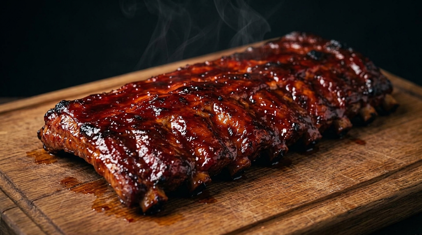 Costolette di maiale al forno con glassa al miele e BBQ