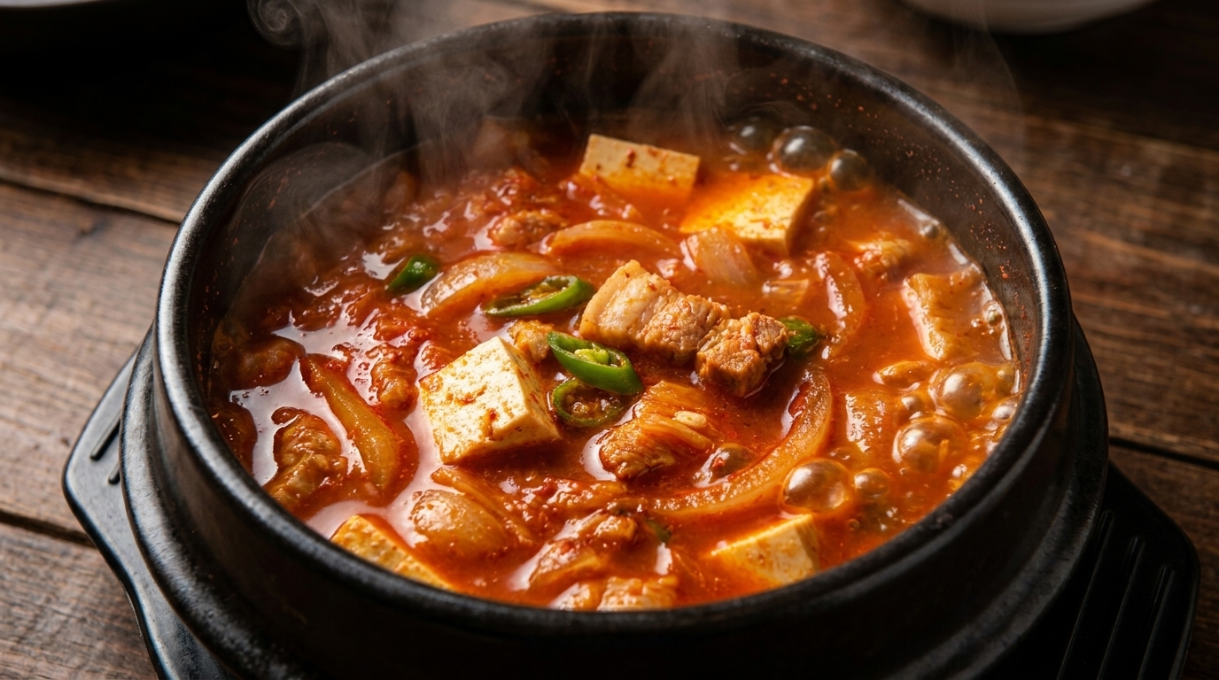 Autentica Zuppa Coreana di Kimchi e Pancetta (Kimchi-jjigae)