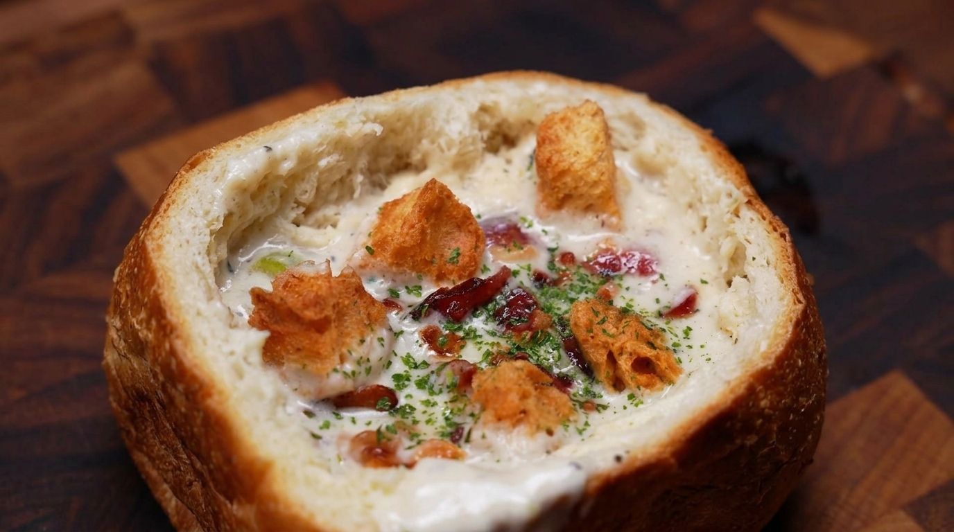 American Clam Chowder in Pagnotta di Pane Fatto in Casa
