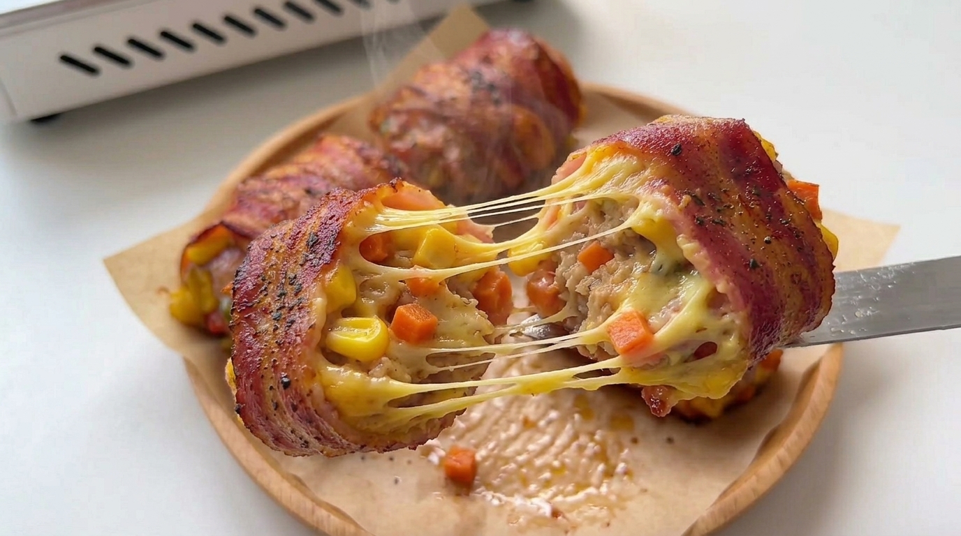 Involtini di Gamberi con Pancetta e Formaggio Fuso