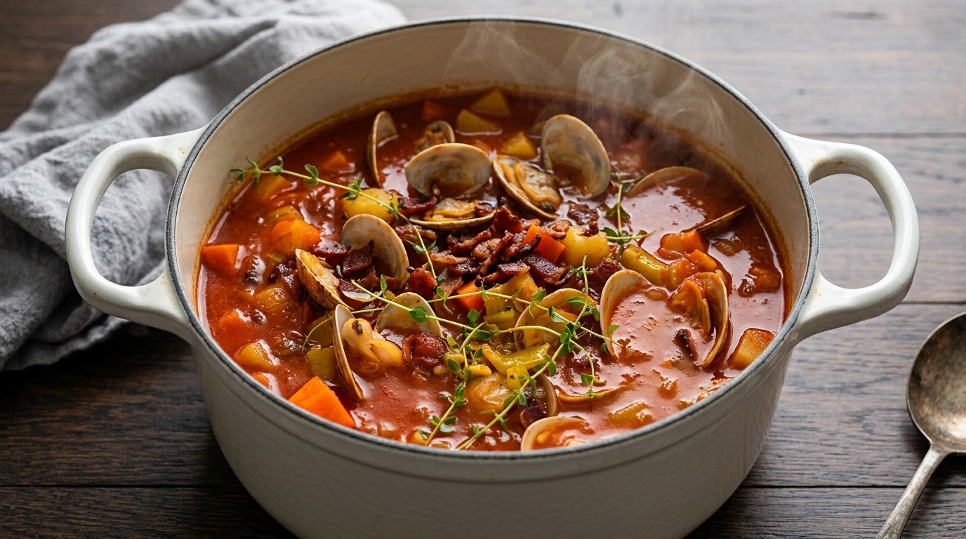Manhattan Clam Chowder con Bacon Croccante