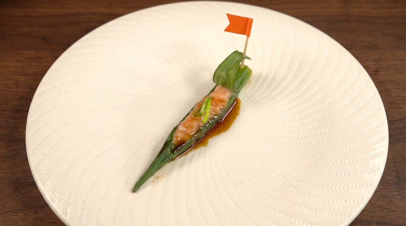 Barchette di Okra Ripiene di Gamberi