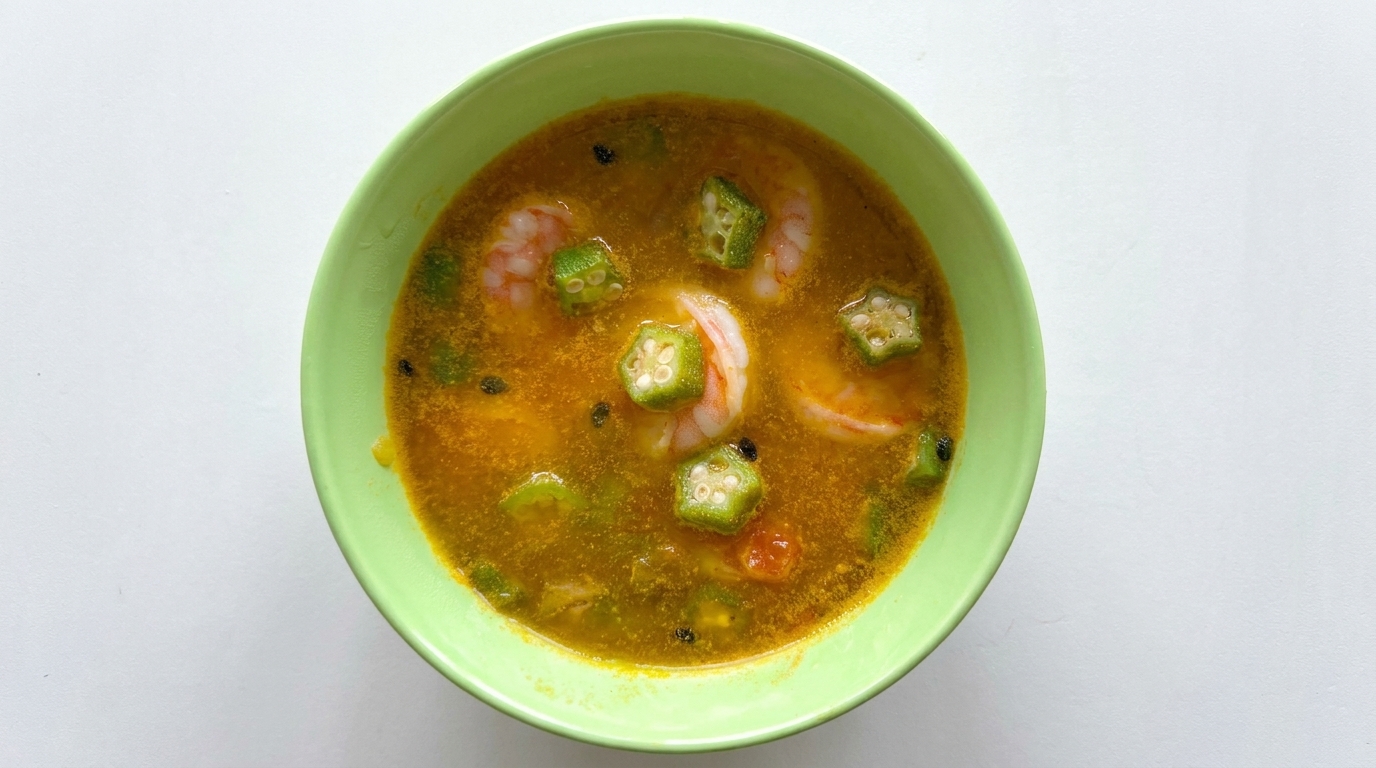 Zuppa Piccante di Okra e Gamberetti al Frutto della Passione