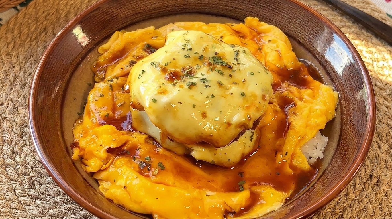 Donburi con Hamburger al Formaggio in Stile Giapponese