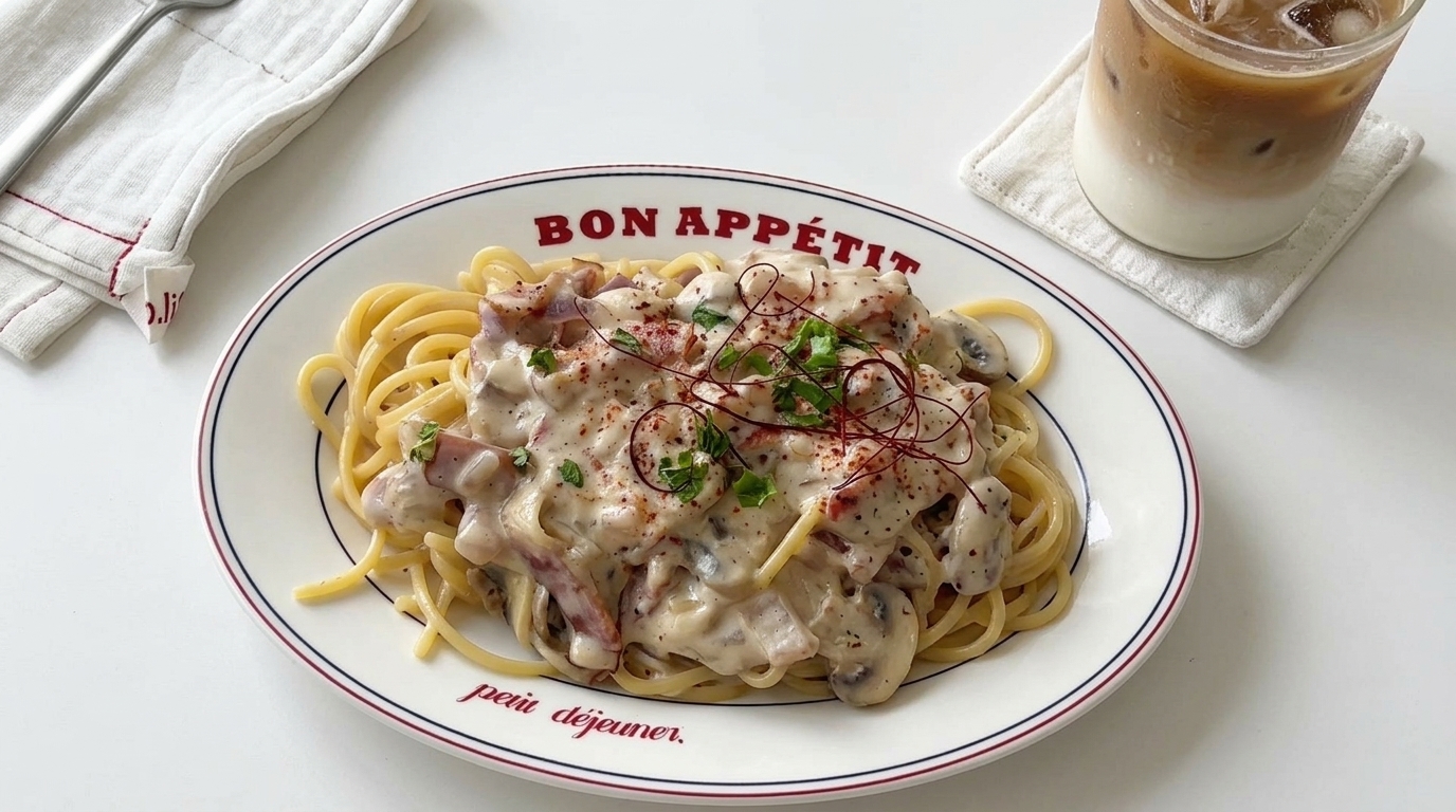 Pasta Cremosa al Latte con Pancetta e Funghi