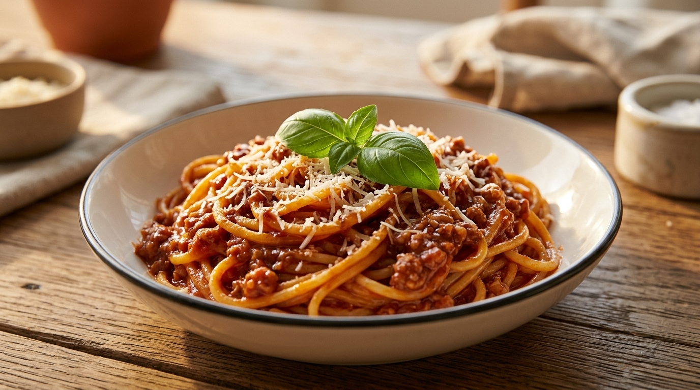 Spaghetti al Ragù Ricco di Pomodoro e Carne