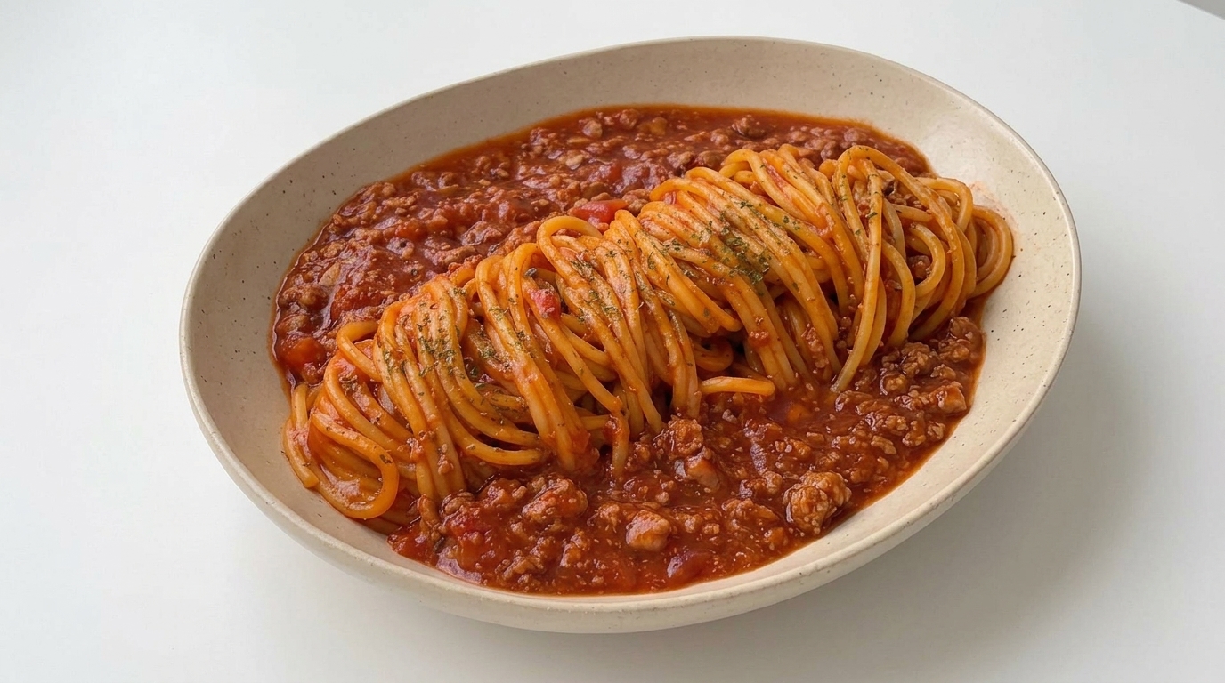 Spaghetti veloci al manzo e pomodoro in stile asiatico