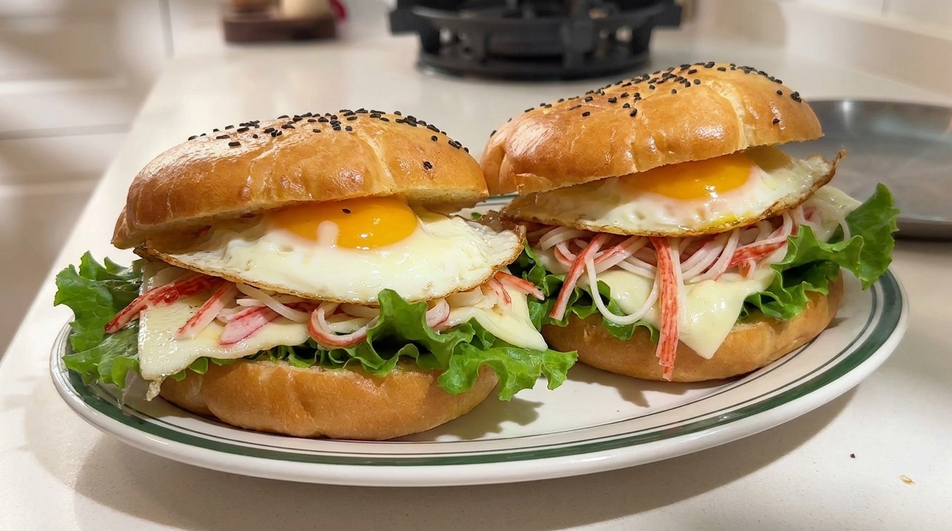 Burger da Colazione al Vapore con Formaggio e Granchio