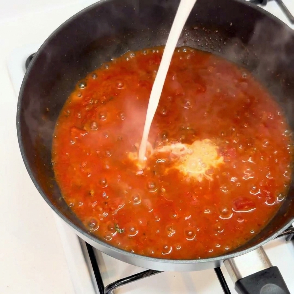 Latte versato nel ragù di carne che sobbolle in padella.