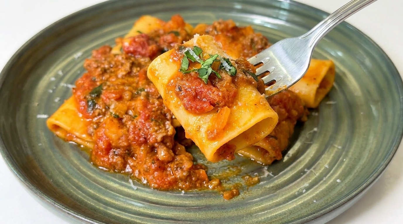 Paccheri al Ragù di Manzo e Pomodoro