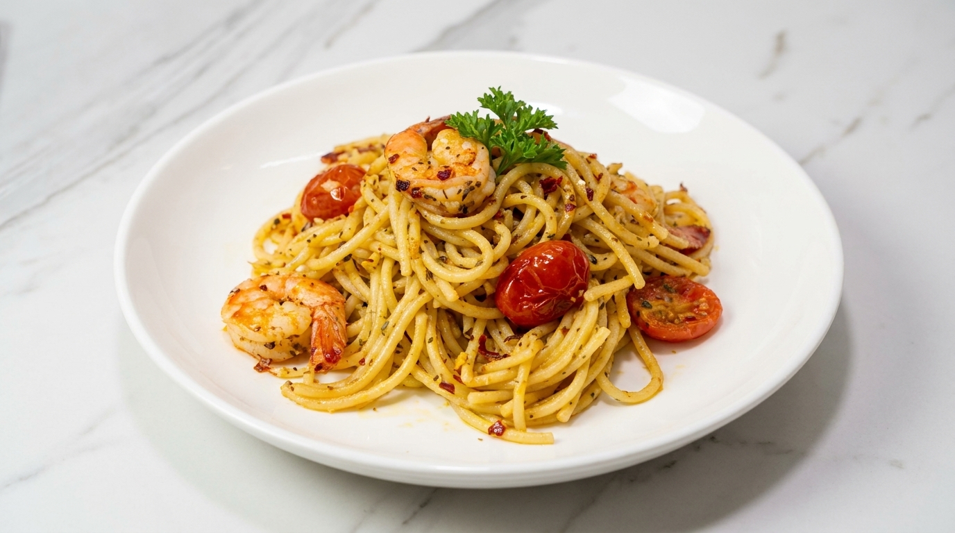 Spaghetti Aglio, Olio e Gamberetti in 15 Minuti