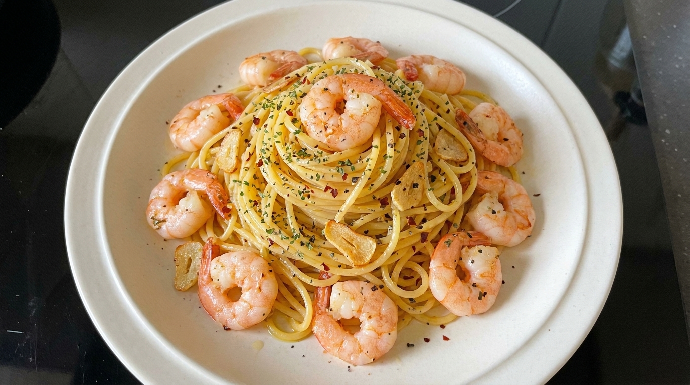 Spaghetti Aglio e Olio con Gamberi