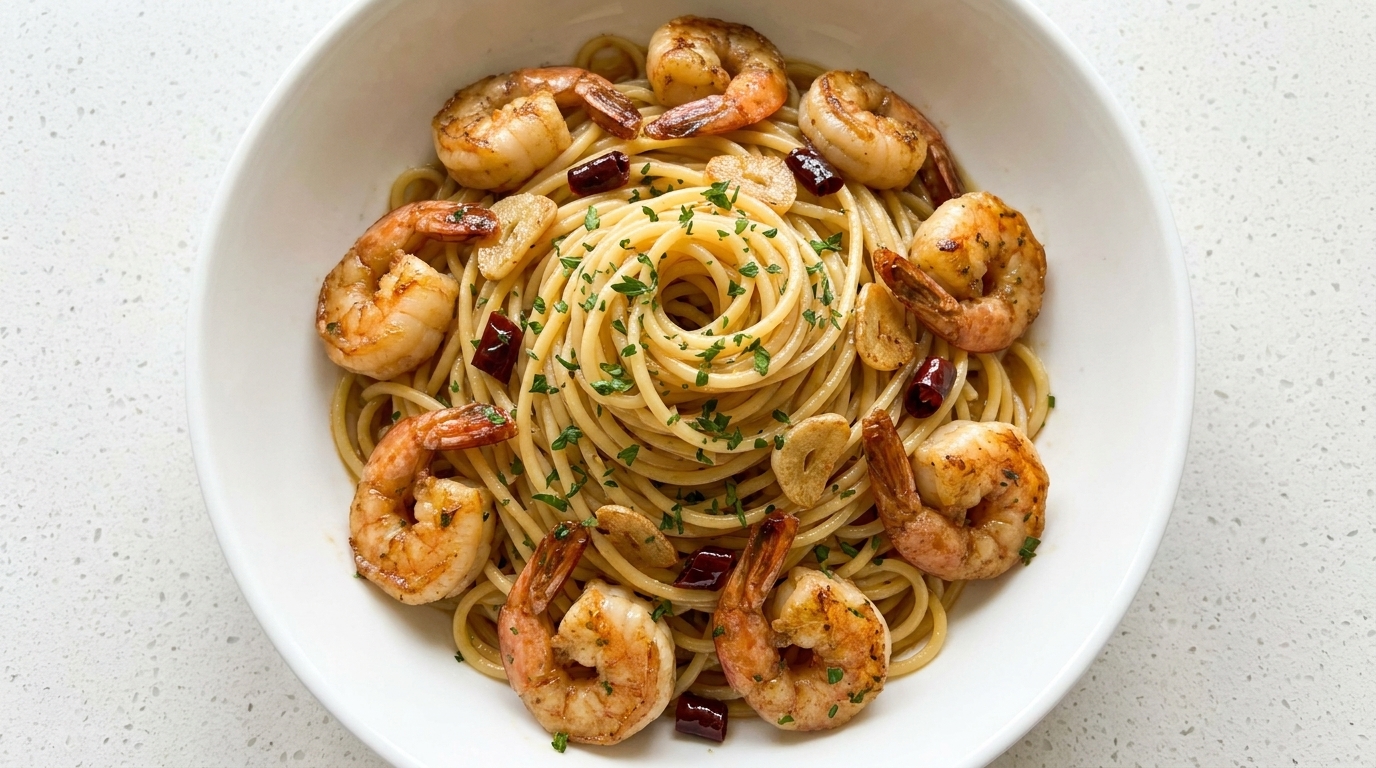 Spaghetti ai Gamberi e Aglio con Salsa di Soia (Pronti in 10 Minuti)