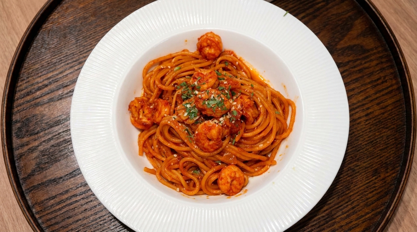Pasta Piccante ai Gamberi e Aglio in Stile Coreano