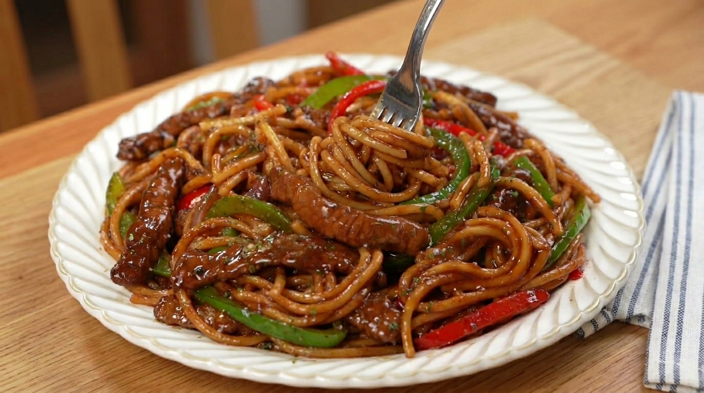Spaghetti al Manzo e Pepe Nero in Stile Asiatico