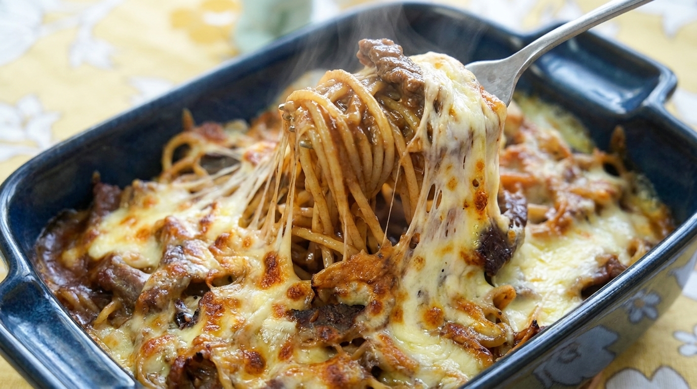 Spaghetti al Manzo e Pepe Nero Gratinati al Formaggio