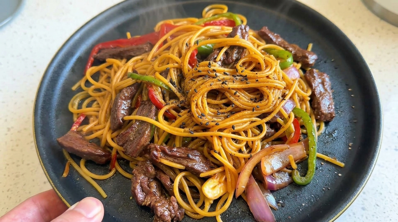 Spaghetti al Manzo e Pepe Nero: Un'Esplosione di Sapori Orientali
