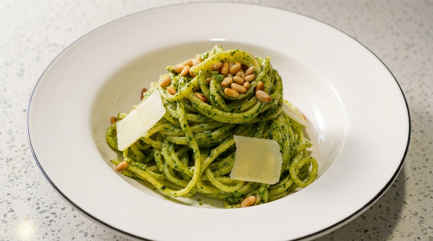 Pasta al Pesto di Basilico e Pinoli in 10 Minuti
