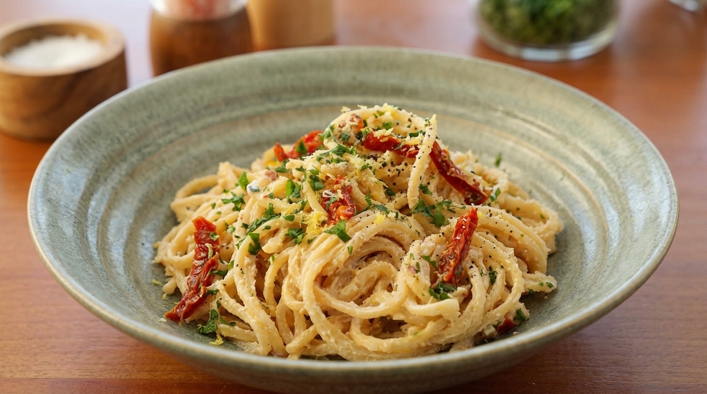 Spaghetti Cremosi alla Ricotta e Pomodori Secchi