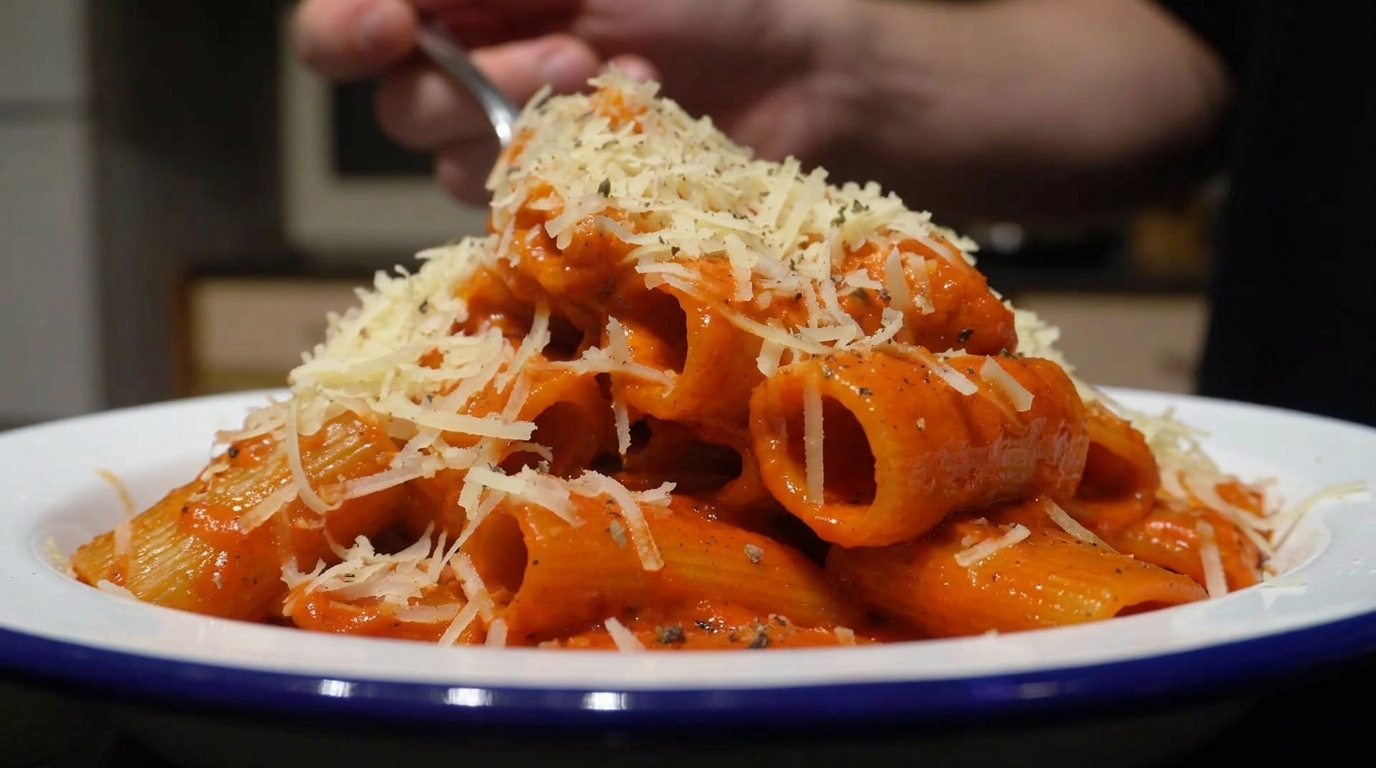 Rigatoni Piccanti alla Crema, Pancetta e Pomodoro con Limonata Brasiliana