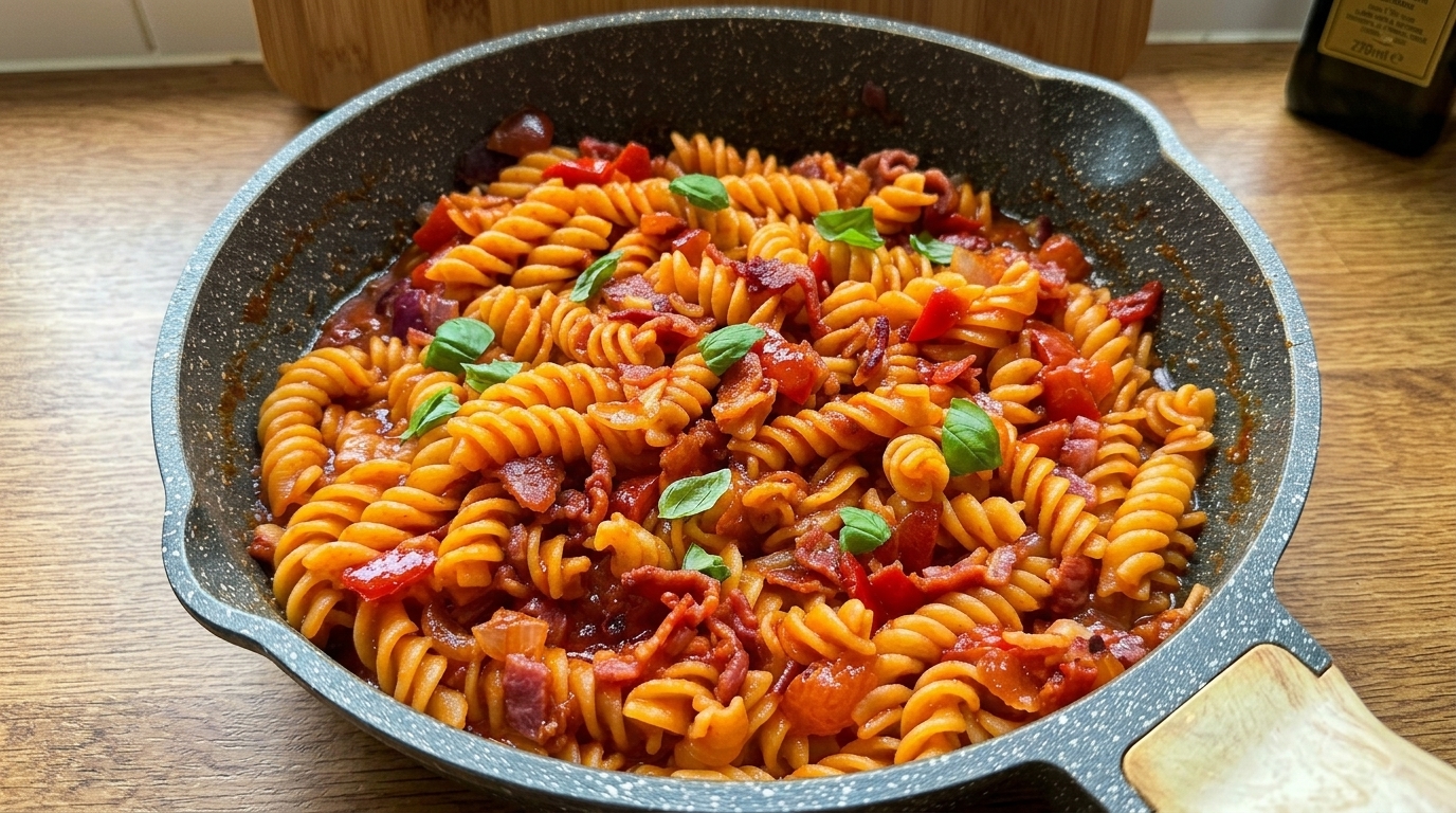 Fusilli in Agrodolce con Pomodoro e Bacon