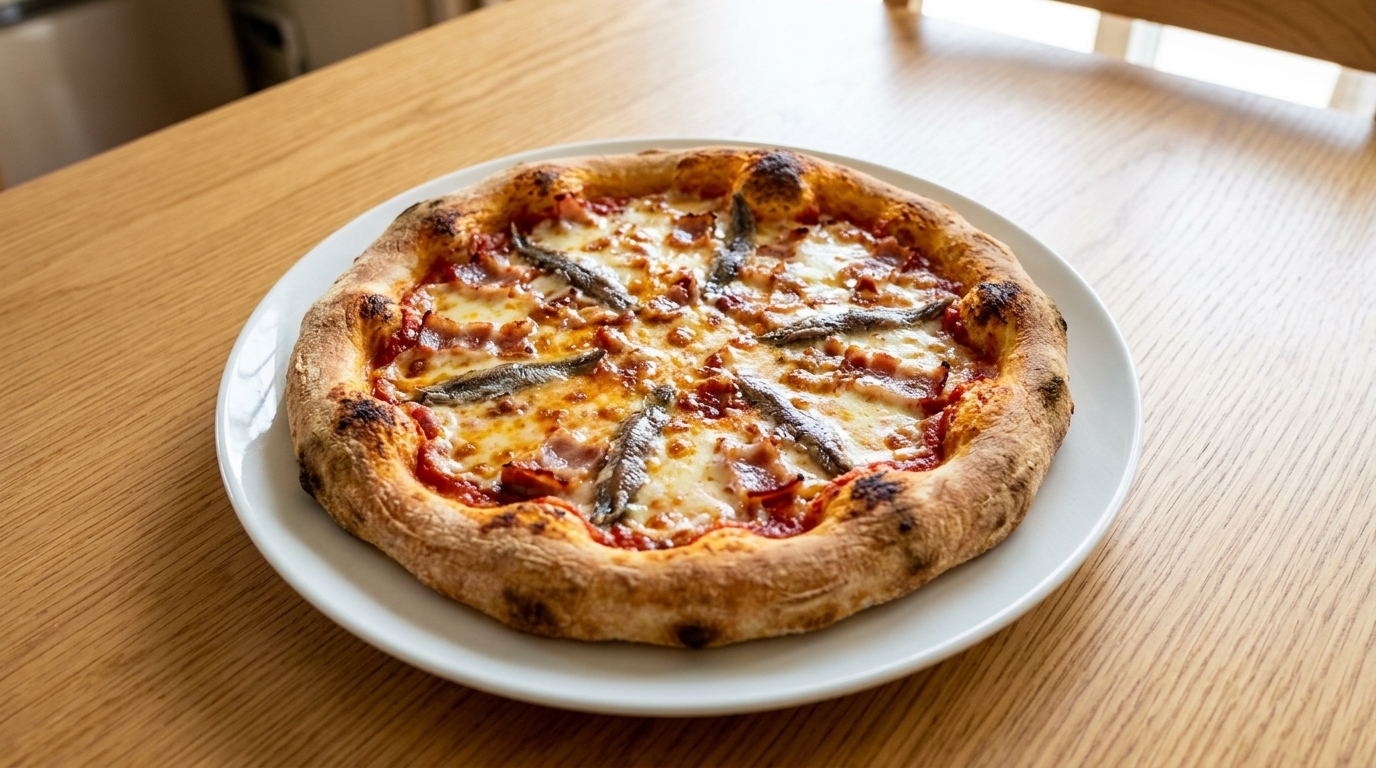 Pizza in Padella Croccante con Acciughe e Pancetta