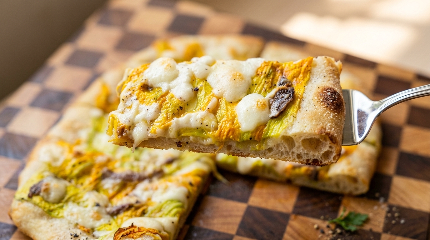 Pizza Artigianale con Fiori di Zucca e Acciughe