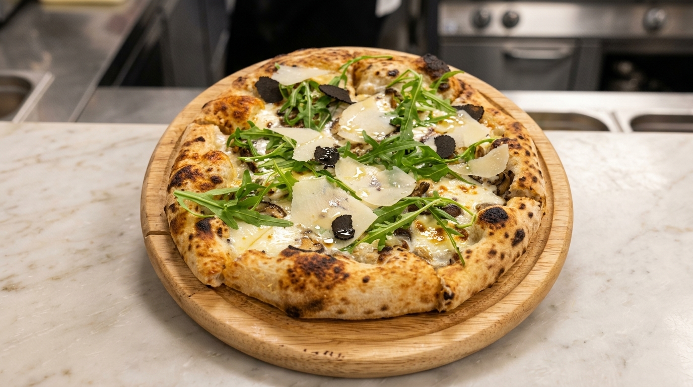 Pizza Gourmet ai Funghi e Tartufo Nero con Crema di Porcini