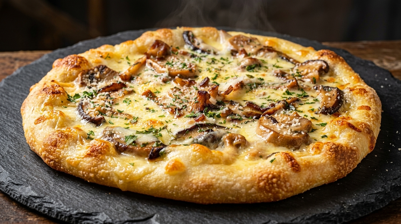 Pizza Bianca con Funghi e Aglio