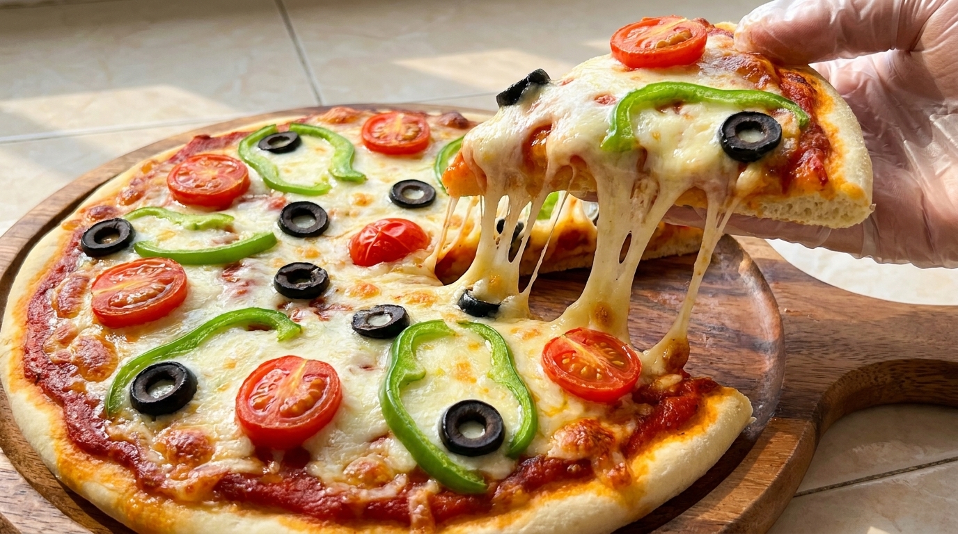 Pizza Fatta in Casa con Pomodorini e Olive Nere
