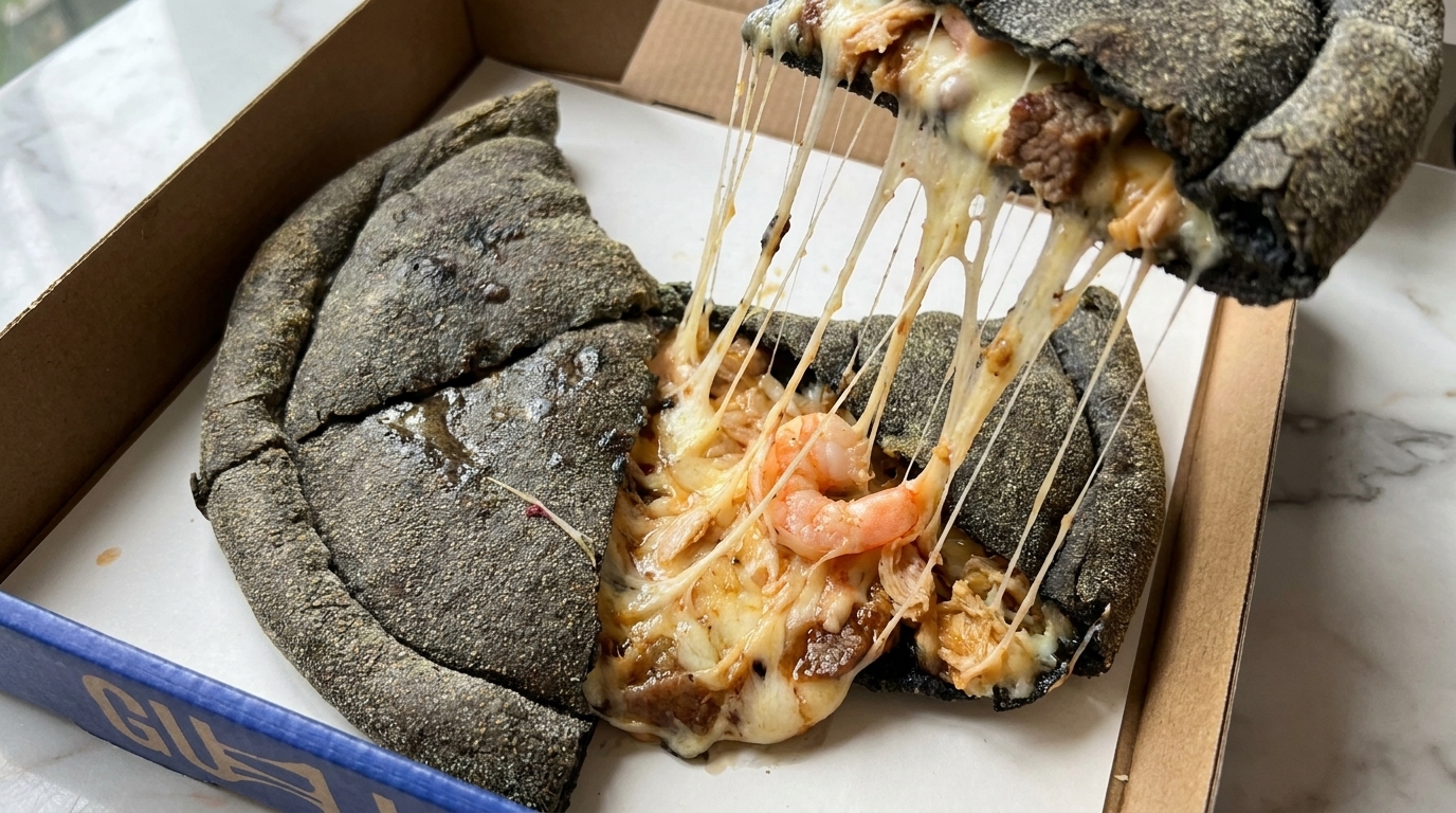 Calzone Nero ai Frutti di Mare e Carne con Nero di Seppia
