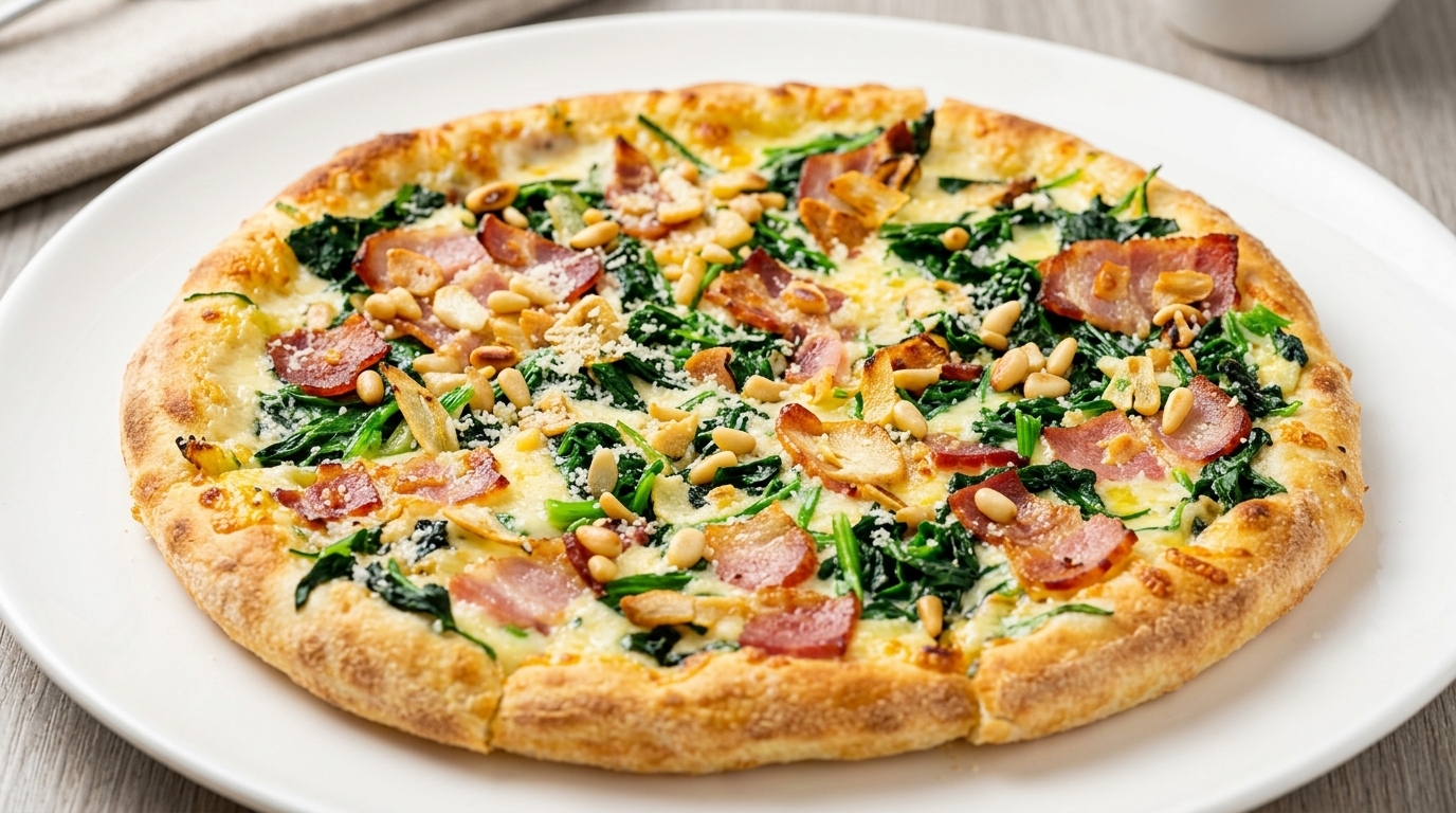 Pizza Bianca Cremosa con Spinaci e Pancetta