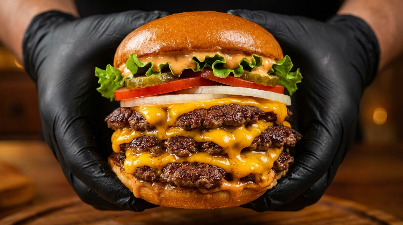 Triple Smash Cheeseburger Americano Fatto in Casa