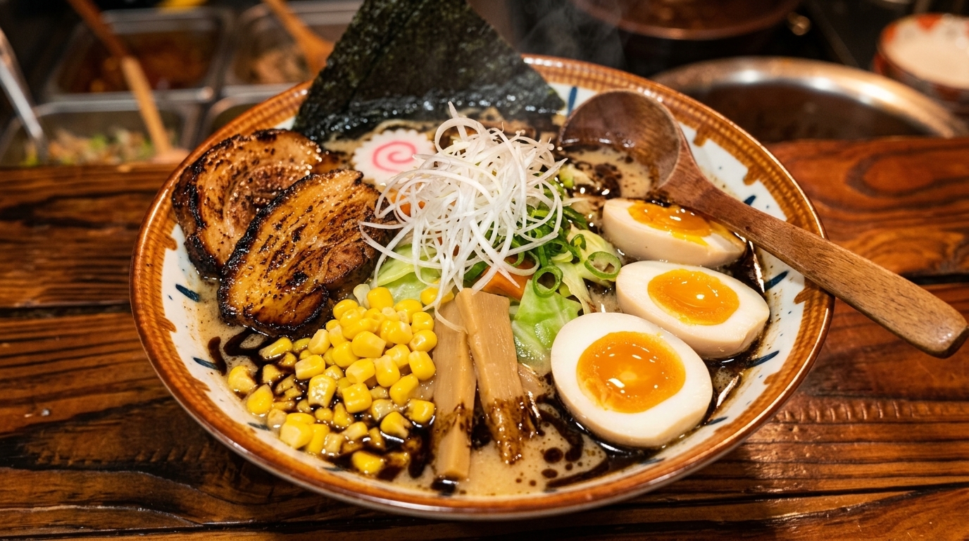 Ramen Tonkotsu con Olio all'Aglio Nero e Chashu a Taglio Grosso