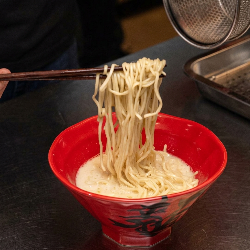 Bacchette che sollevano e sistemano ordinatamente i noodles allinterno della ciotola.