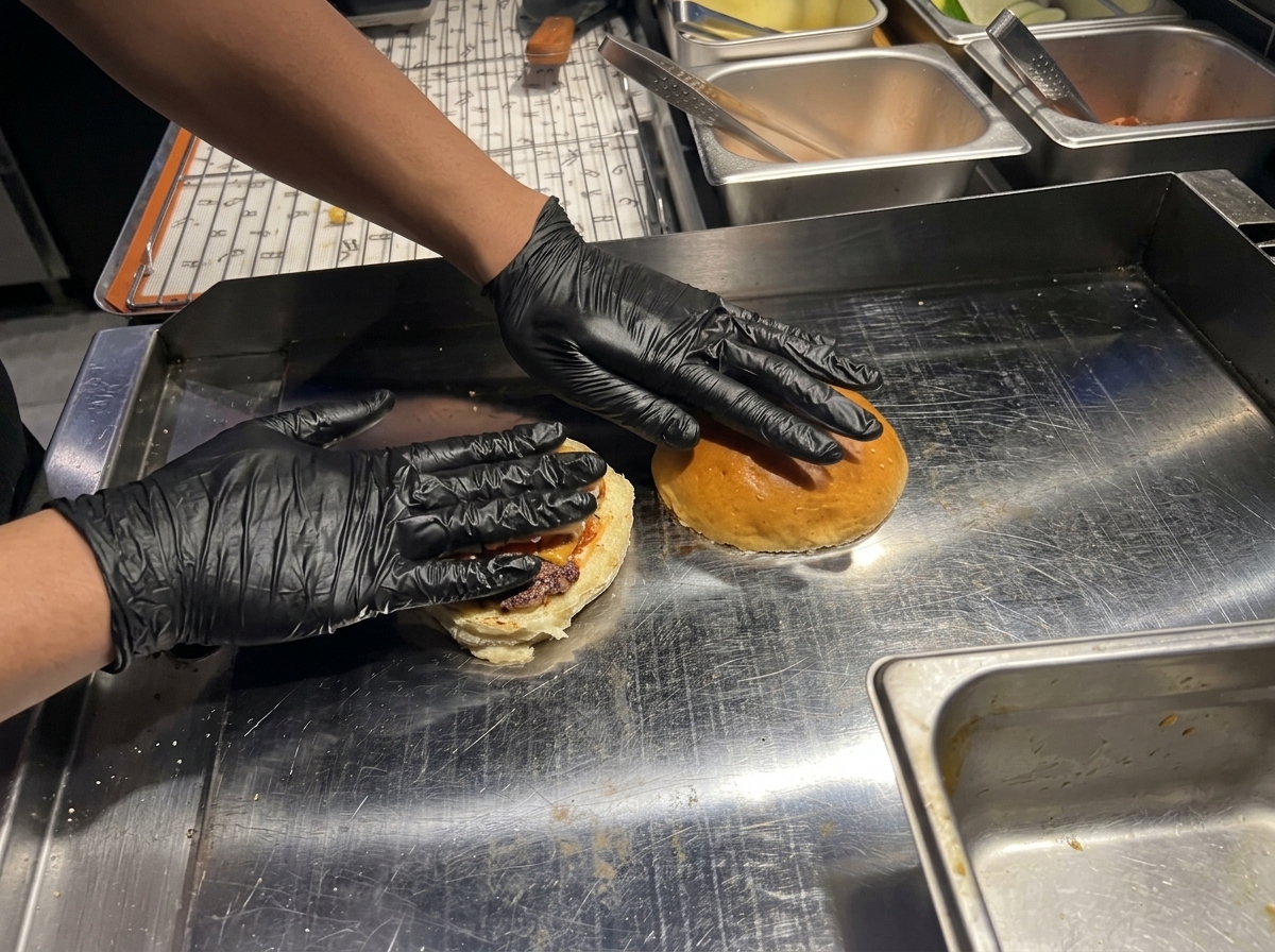 Due metà di panino imburrate premute su una piastra calda per la tostatura.