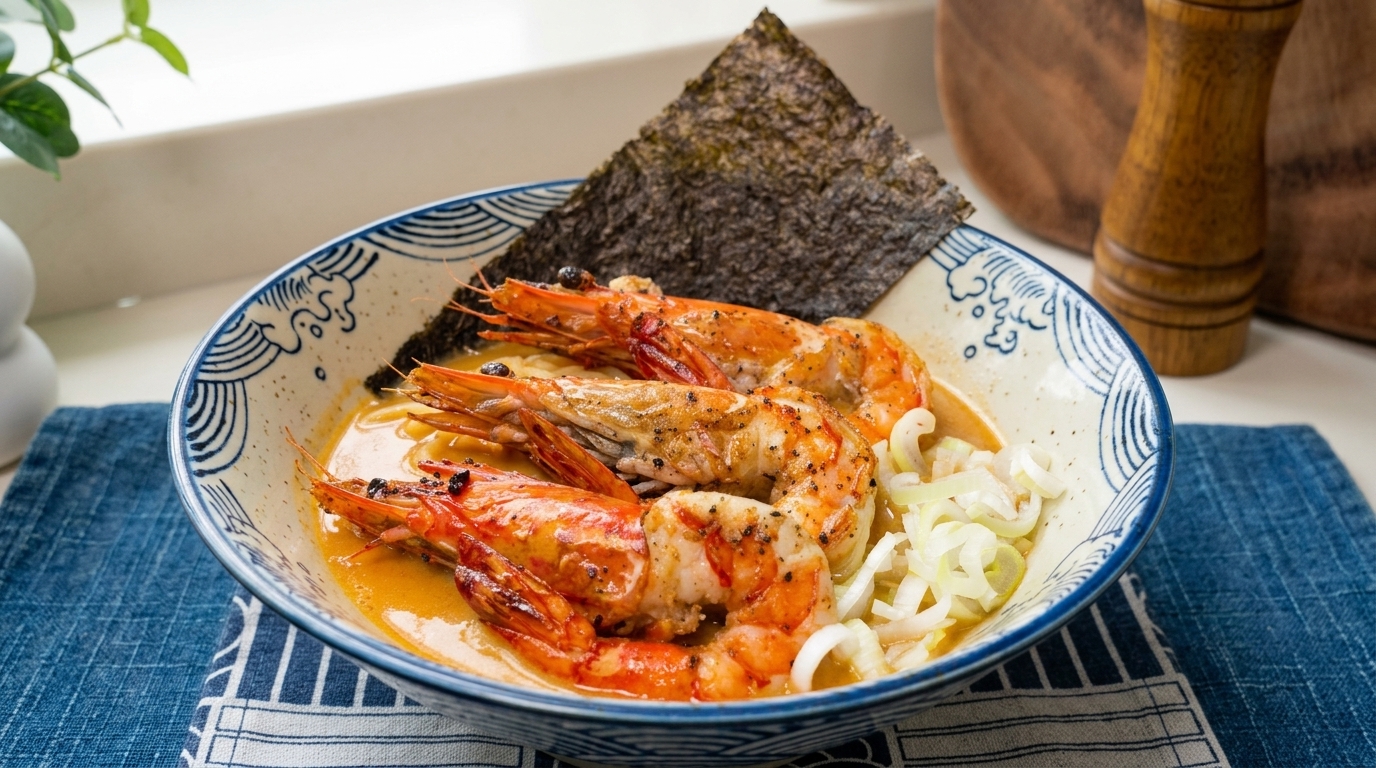 Ramen Giapponese con Ricco Brodo di Gamberi (Ebi Ramen)