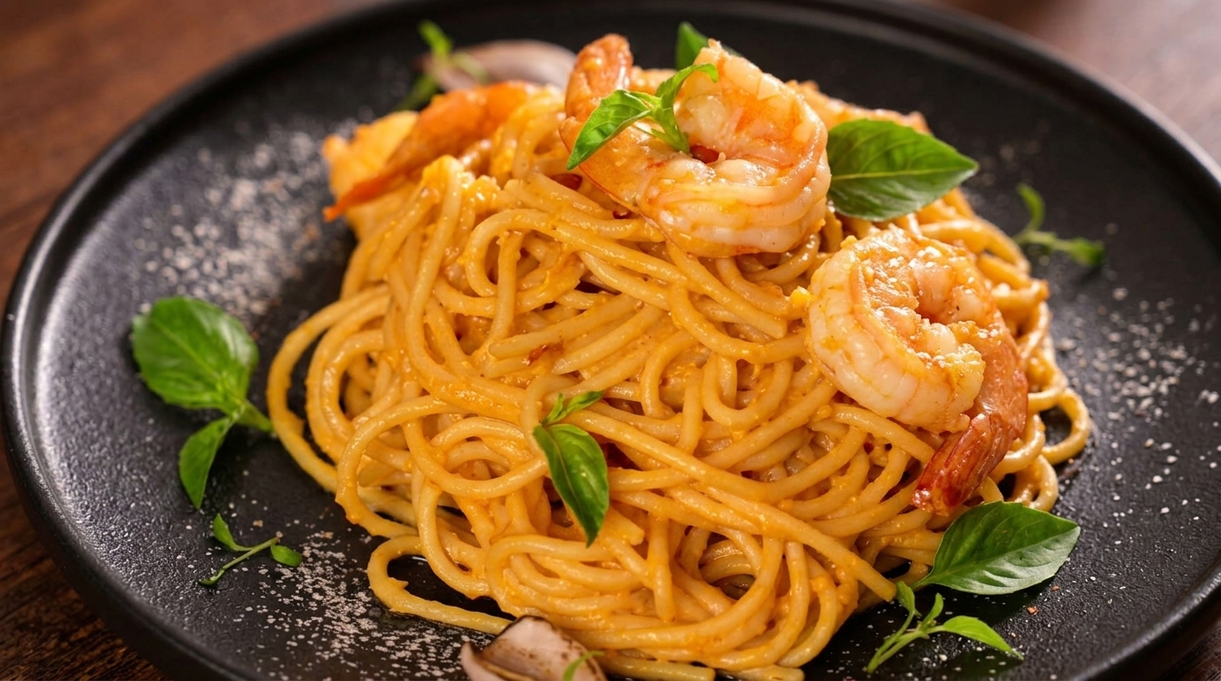 Pasta ai Frutti di Mare con Crema di Tuorlo d'Uovo Salato