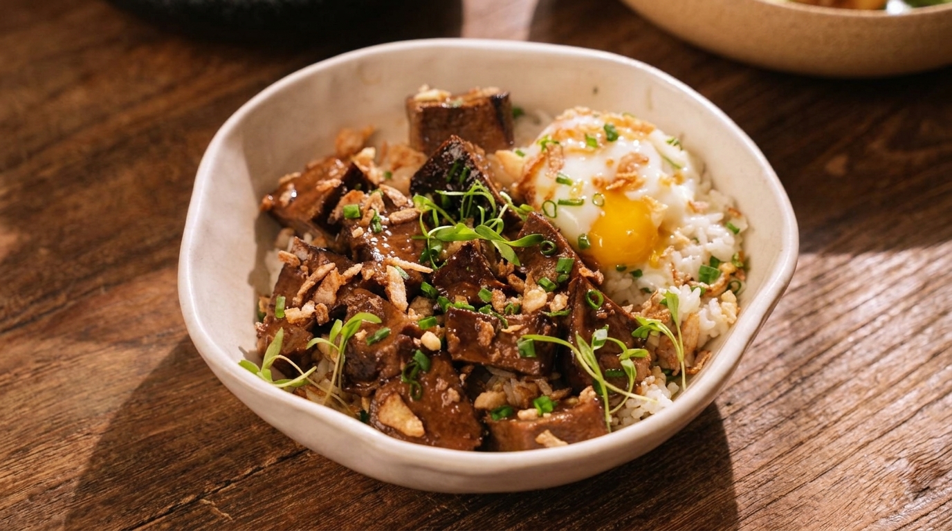 Gyutan Don: Ciotola di Riso con Lingua di Manzo Grigliata e Uovo Onsen