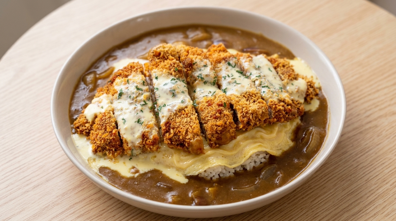 Katsu Curry di Maiale con Omurice e Salsa al Cocco e Formaggio