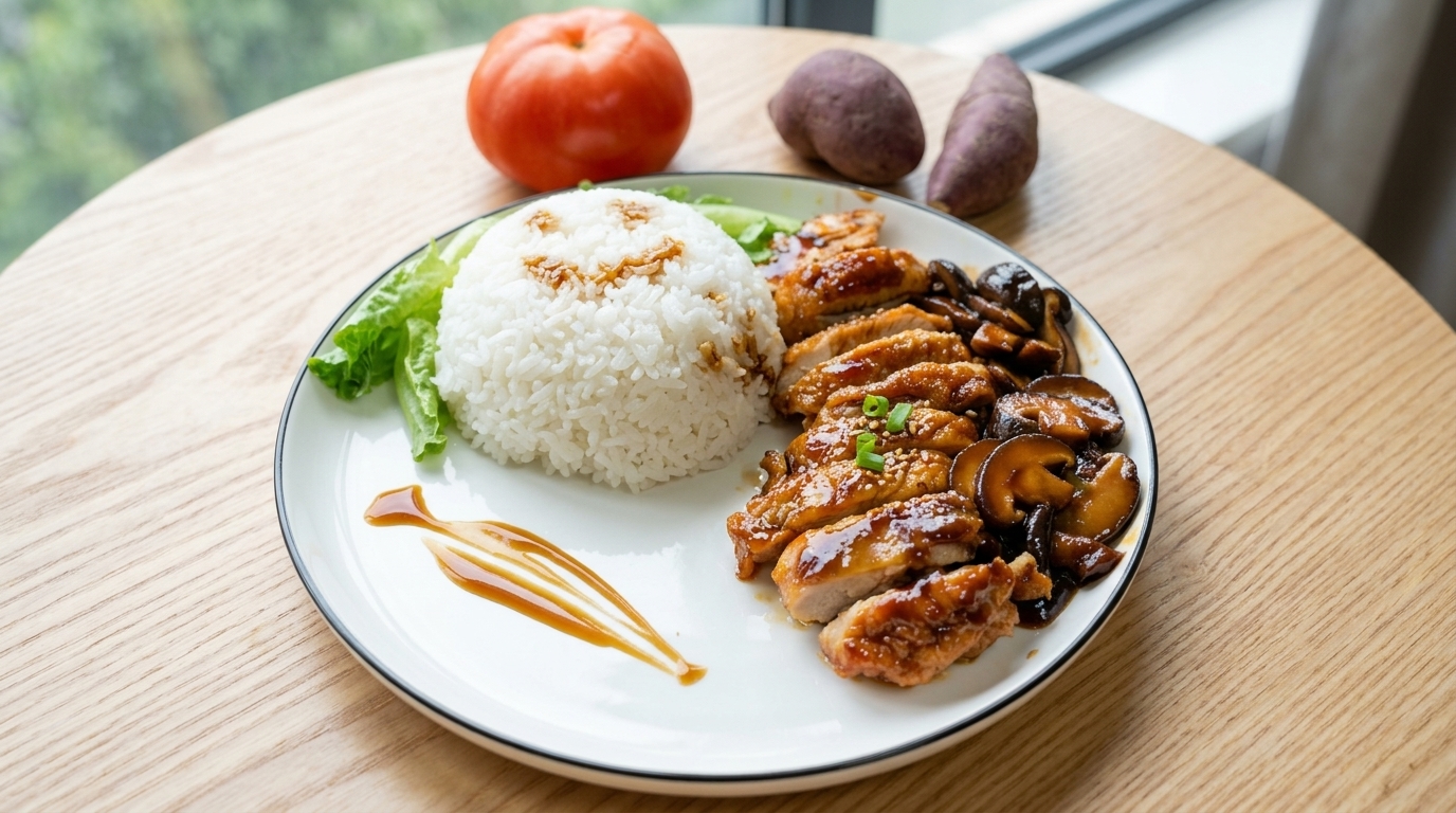 Riso con Pollo Teriyaki e Funghi Sano e Fatto in Casa