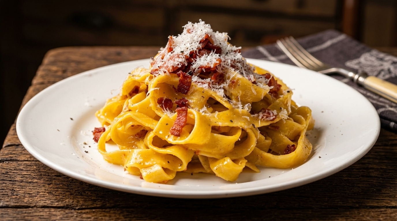 Tagliatelle alla Carbonara Cremose con Bacon