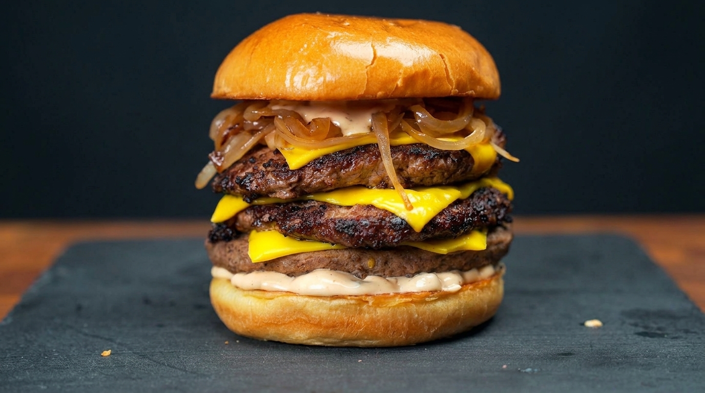 Il Perfetto Doppio Cheeseburger con Cipolle Caramellate