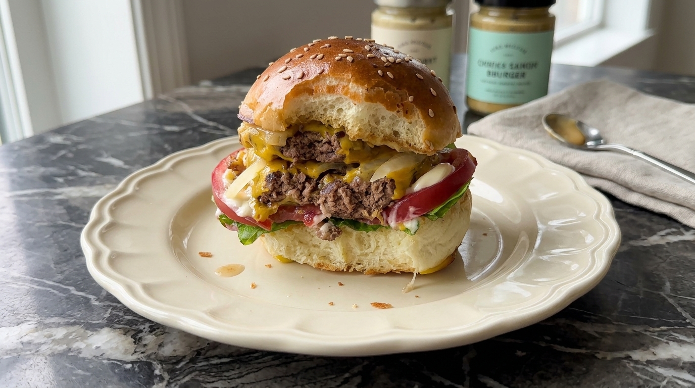 Doppio Cheeseburger Fatto in Casa con Soffici Panini al Sesamo