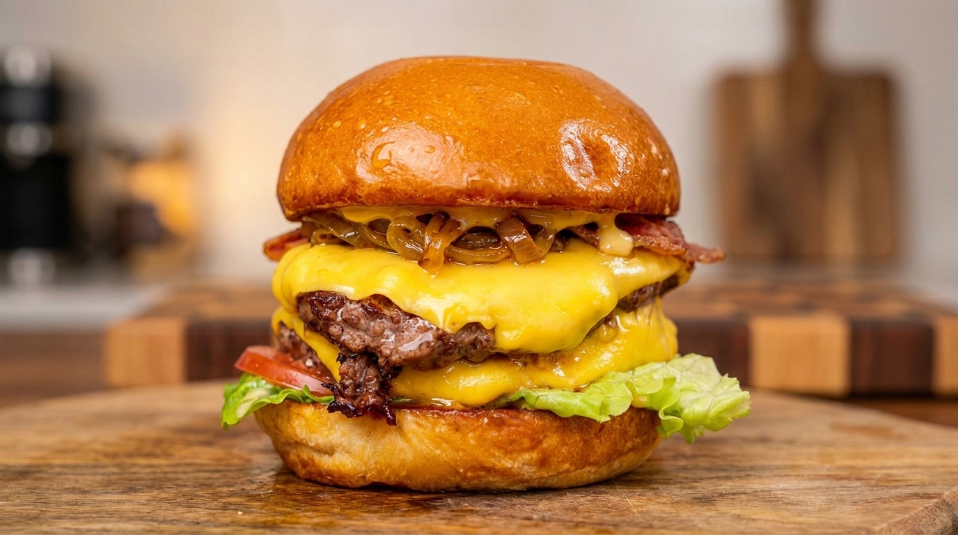 L'Ultimate Wagyu Double Cheeseburger con Cipolle Caramellate