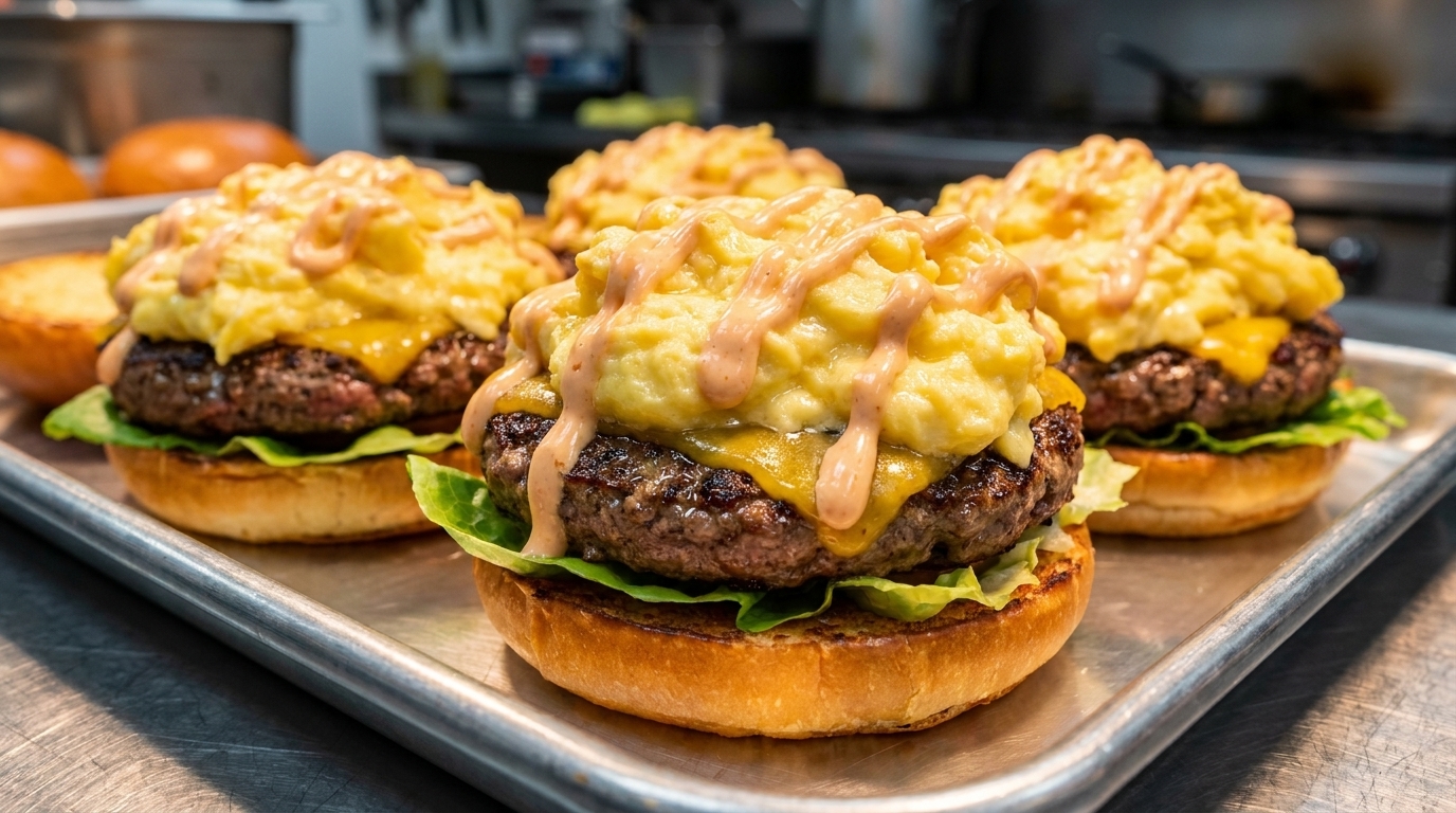 Smashed Burger con Uova Soffici e Formaggio