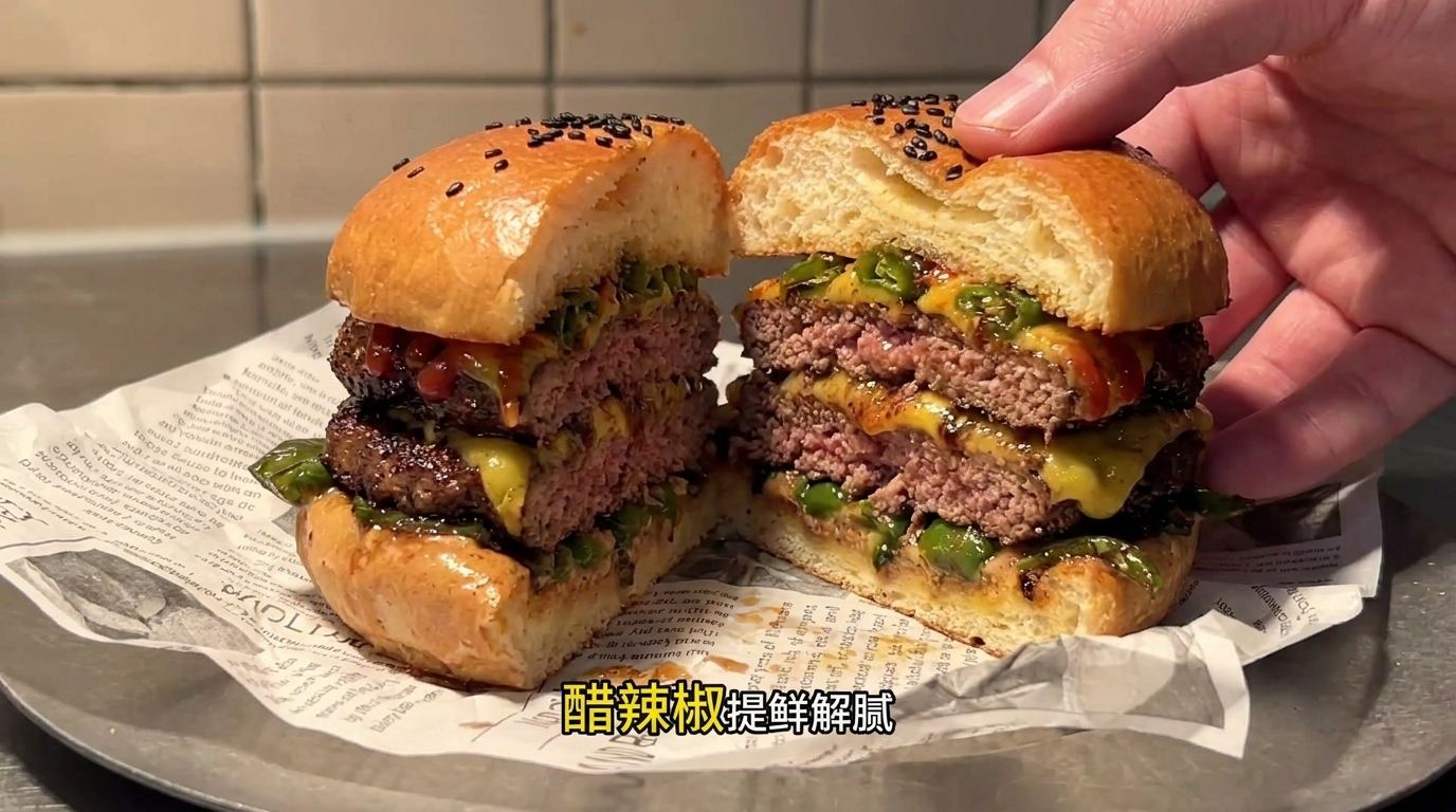 Double Cheeseburger in Stile Sichuan con Peperoncini all'Aceto