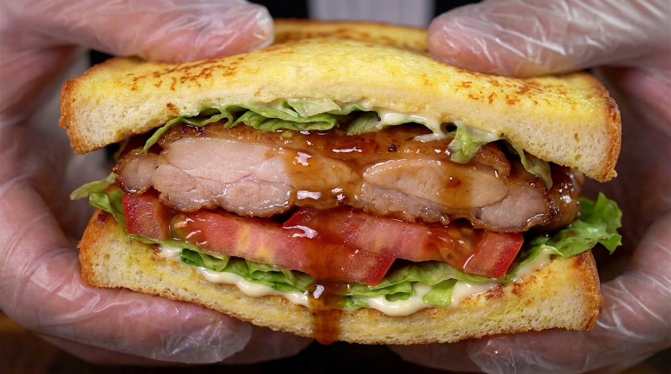 Sandwich di French Toast con Pollo Laccato al Miele e Soia