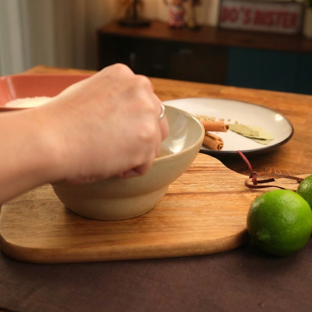 Mano che spreme succo di lime fresco in una ciotola di condimento alla maionese piccante.