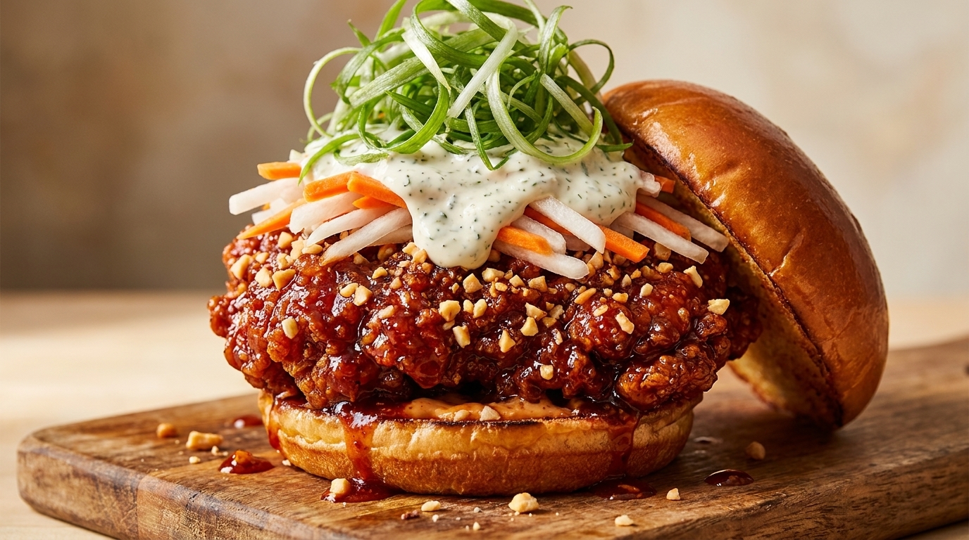 Burger di Pollo Fritto Coreano Dolce e Piccante